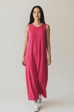 Eileen Fisher Maxi Dress Womens PS Fuchsia Pink Sleeveless Stretch Jersey Knit